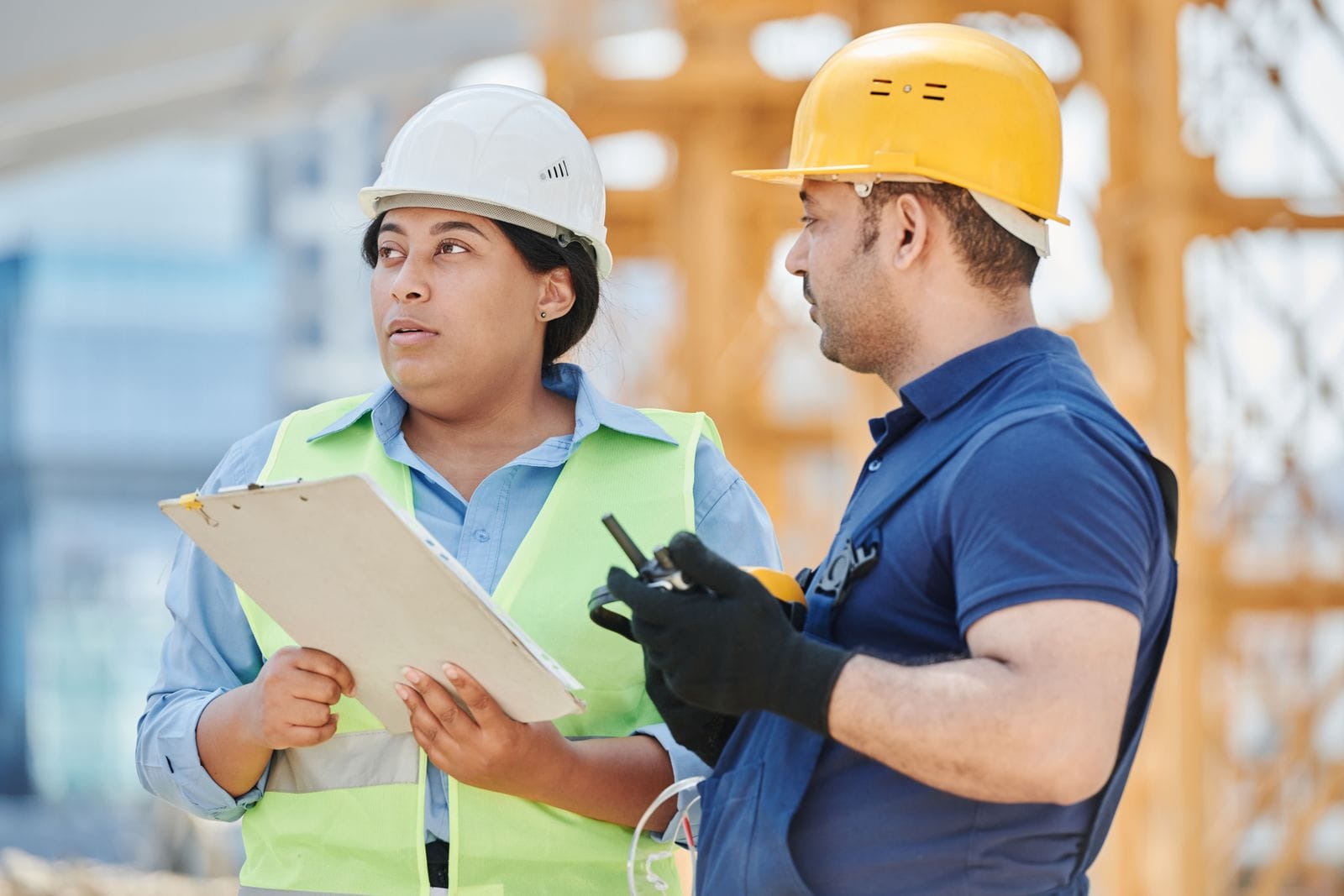 Engineering team discussing a steel structure project